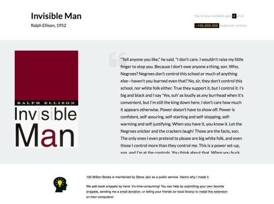 100 Million Books Chrome extension - Invisible Man