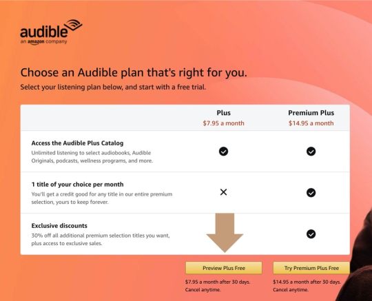 Activate Audible Plus audiobook plan