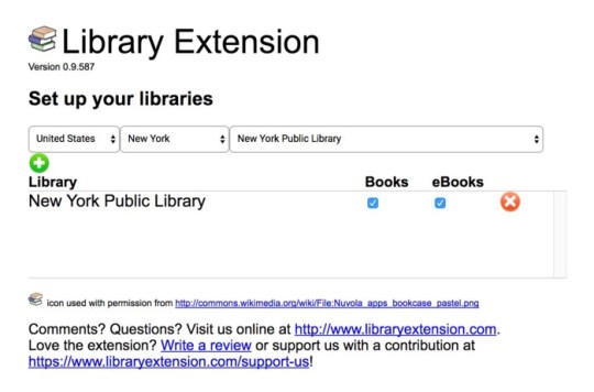 Add a library to the list in Library Extension for Chrome