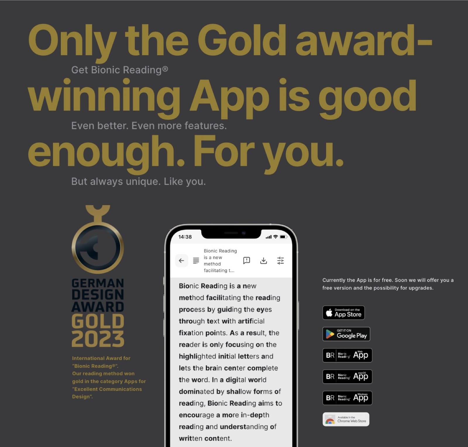 Bionic Reading app awarded at the German Design Awards 2023