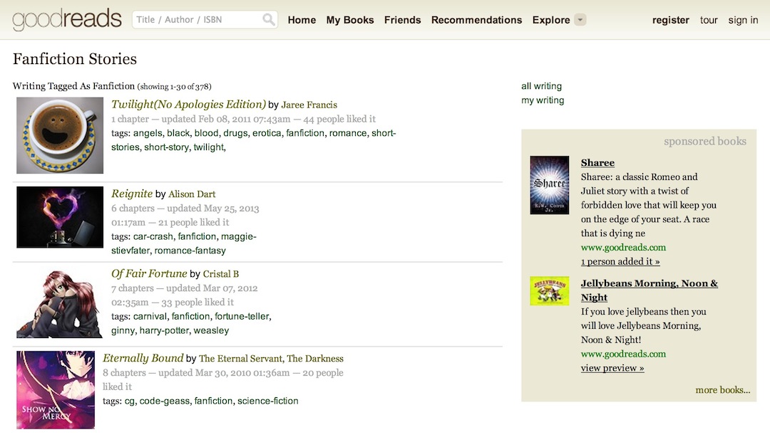 Fanfic websites - Goodreads