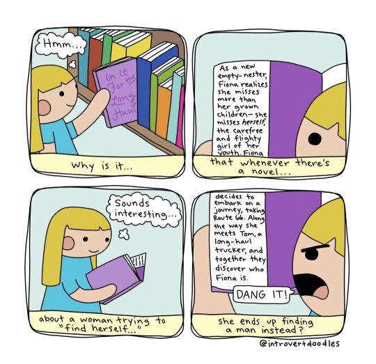 Finding Herself - best cartoons about books - by Introvert Doodles