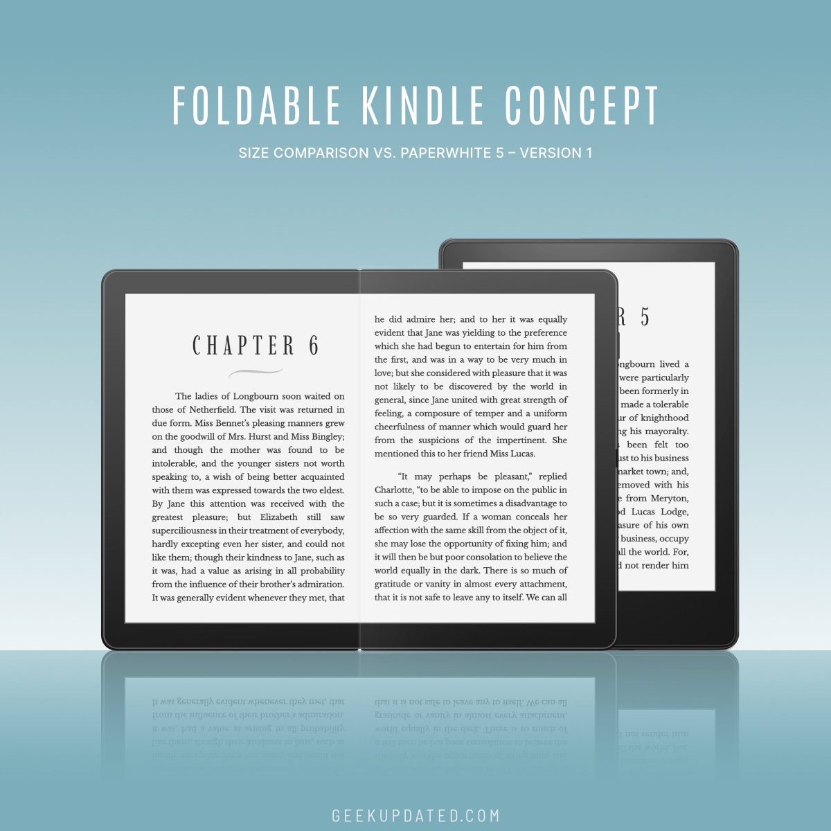 Foldable Kindle concept compared to Paperwhite 5 - size 6-inch x 2