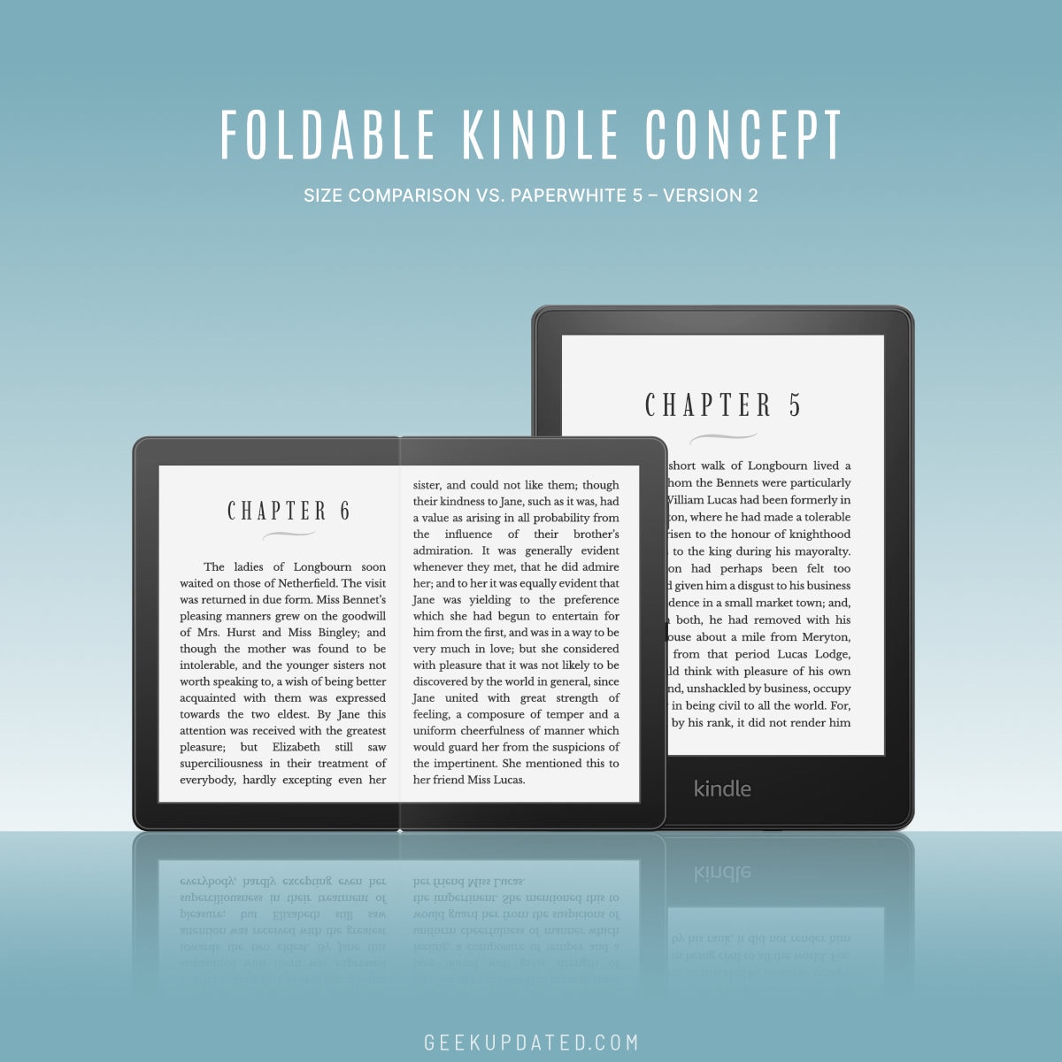 Foldable Kindle concept compared to Paperwhite 5 - size 6-inch