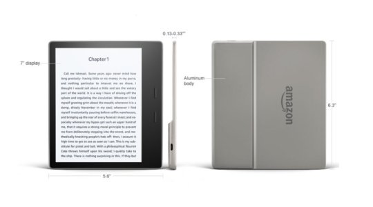 Full tech specs of the 2017 Kindle Oasis waterproof e-reader from Amazon