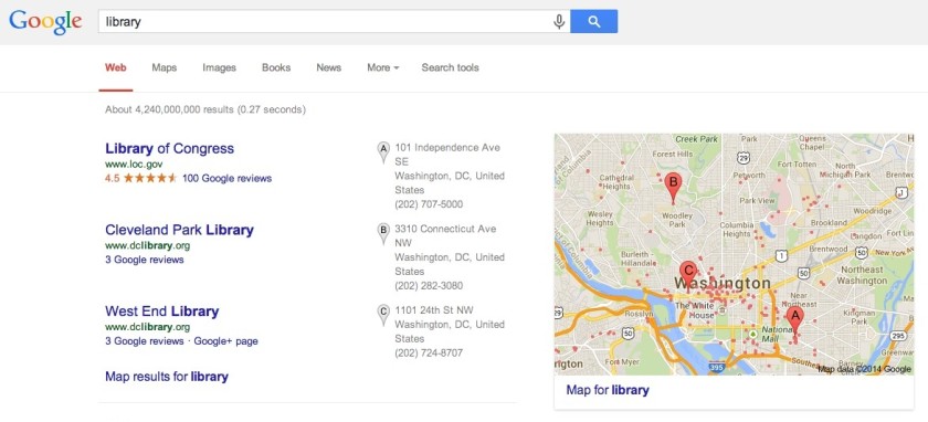 Google results for library in Wahsington