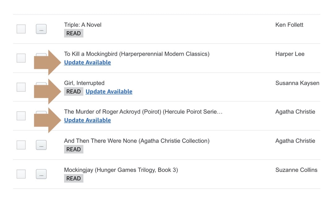 Kindle books - update available