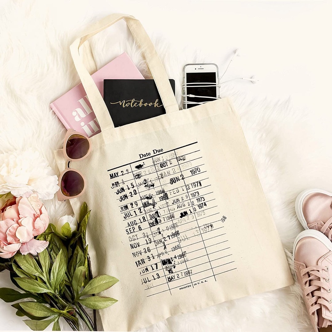 Library check out dates tote bag - best gifts for library lovers