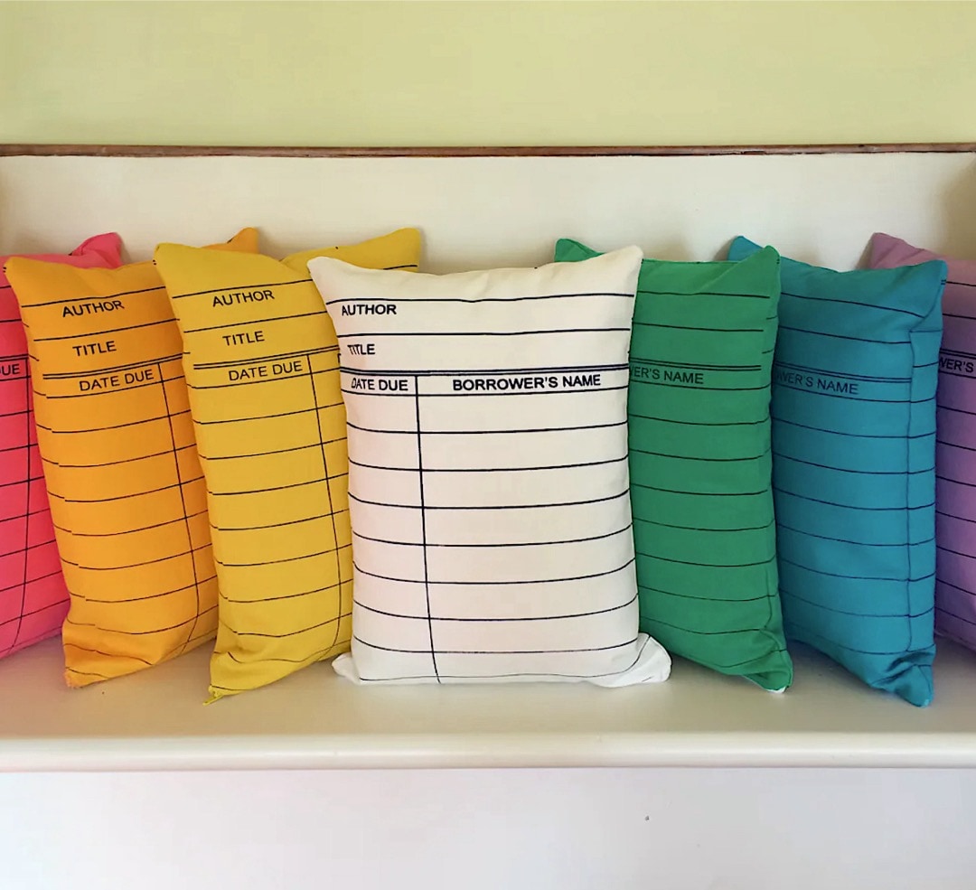 Library due date colorful pillows - best librarian gifts