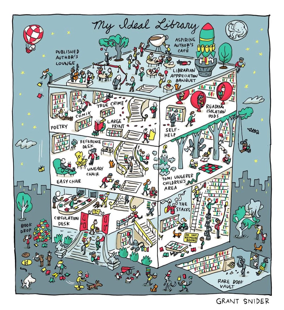 My Ideal Library by Grant Snider - best cartoons about libraries